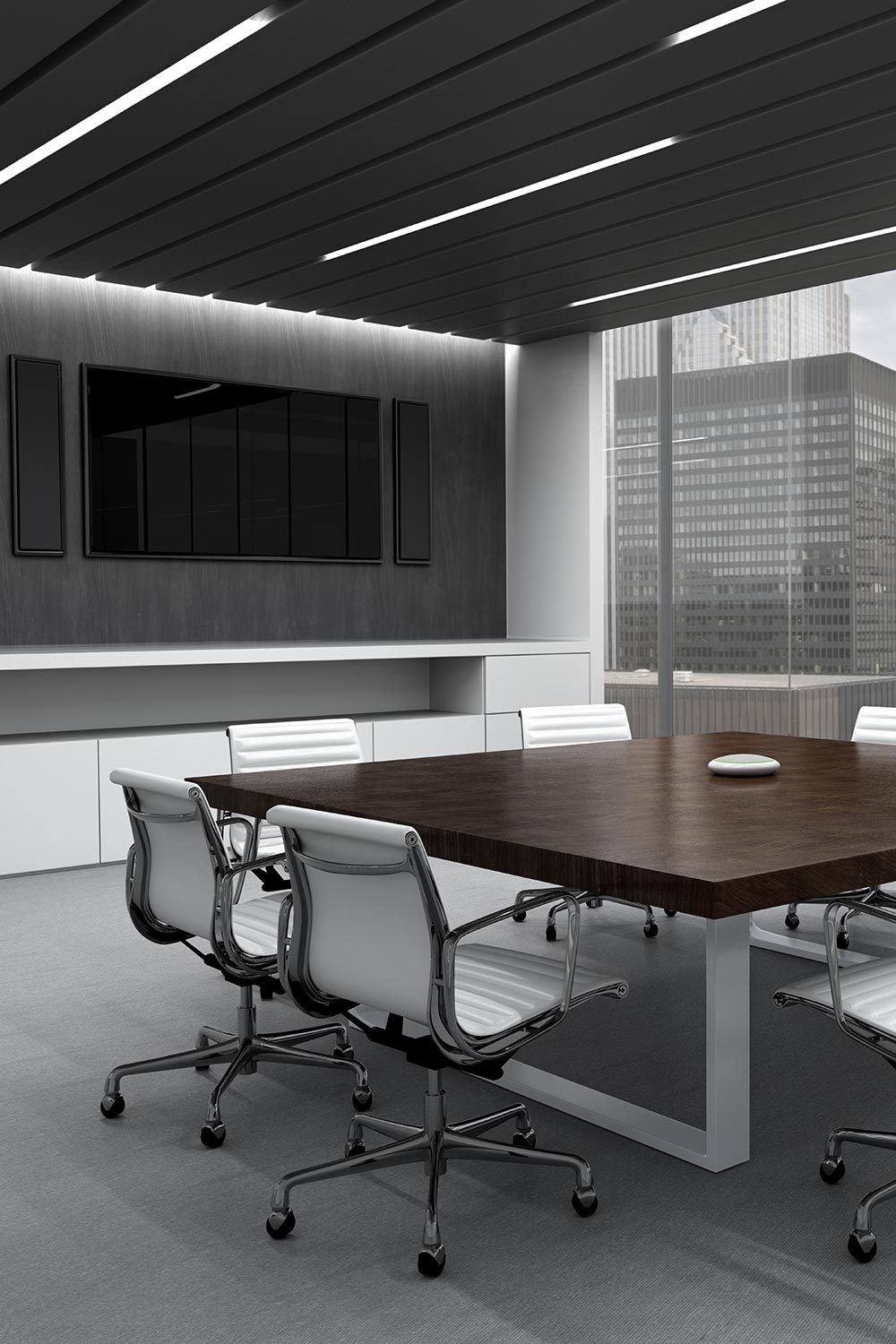 Grey, white and black executive conference room